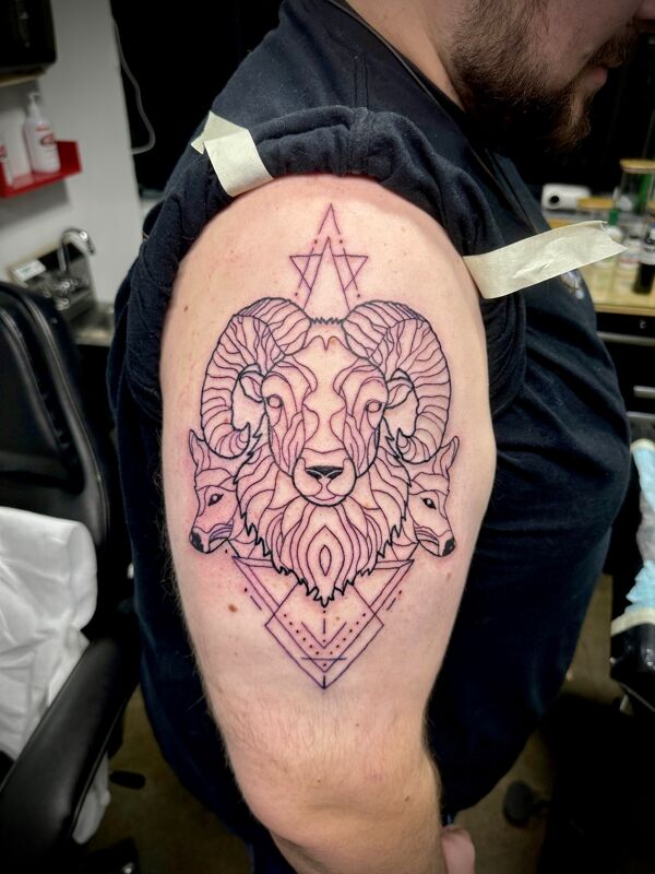 Linework Ram Tattoo